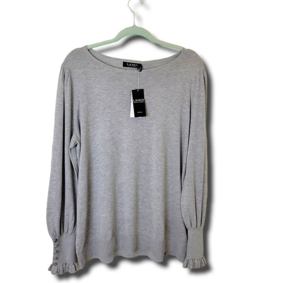 Lauren Ralph Lauren Grey Sleeve Detail Lightweight Sweater Size 1X NWT